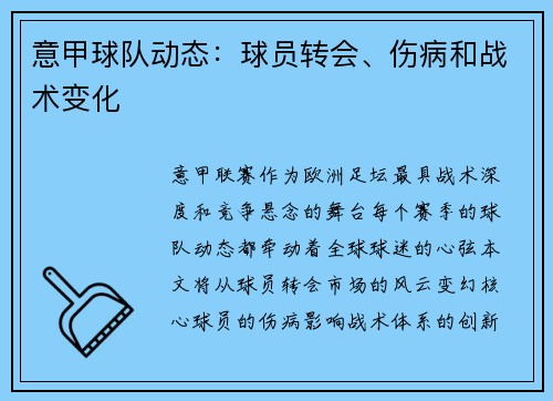 意甲球队动态：球员转会、伤病和战术变化