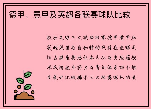 德甲、意甲及英超各联赛球队比较