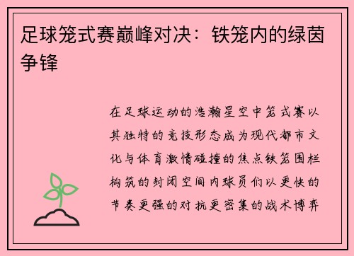 足球笼式赛巅峰对决：铁笼内的绿茵争锋