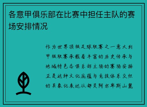 各意甲俱乐部在比赛中担任主队的赛场安排情况